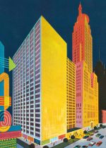 Mid-Century Modern Cityscape Art Print, Urban Illustration, Retro Architecture, Vintage City Scene, Travel Art Poster Wall Art