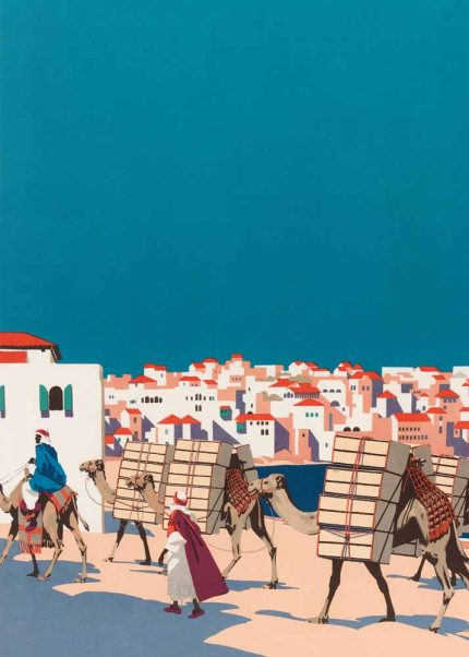 Camel Caravan Travel Poster, Middle Eastern Scene, Desert Landscape, Vintage Travel Art, Retro Travel Poster Poster Wall Art