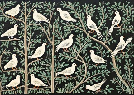 Doves in Tree Art Print, Bird Pattern, Nature Illustration, William Morris Style, Arts and Crafts Movement Poster Wall Art