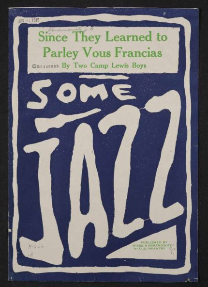 Since They Learned to Parley Vous Francais Sheet Music Cover, 1919, WWI Song, Jazz Age, Camp Lewis Poster Wall Art Aluminum Print