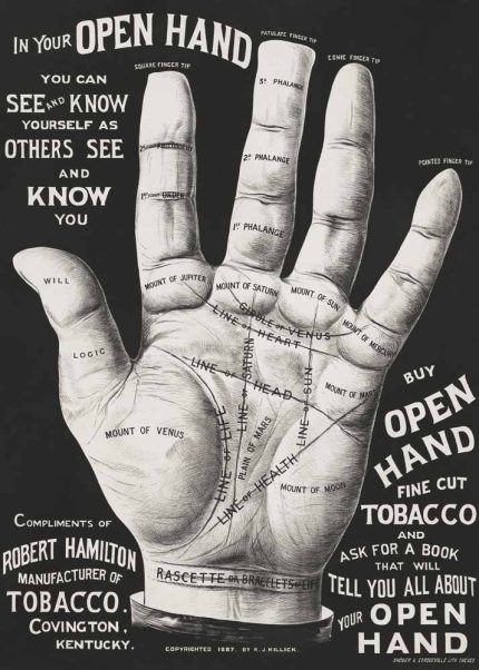 Palmistry Tobacco Advertising Poster, 1887, Robert Hamilton, Hand Reading, Fortune Telling, Vintage Advertising Poster Wall Art Aluminum Print