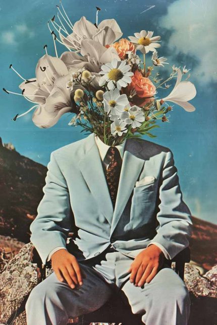 Surreal Man with Floral Head Art Print, Collage Portrait Poster, Botanical Surrealism Poster Wall Art