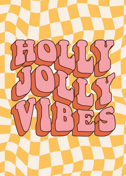 Holly Jolly Vibes Trendy Colorful Poster Wall Art Aluminum Print