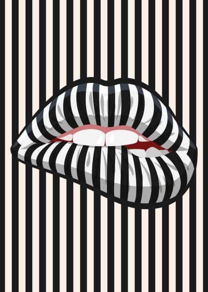 Striped Lips Pop Art - Black and White Graphic Print Poster Wall Art