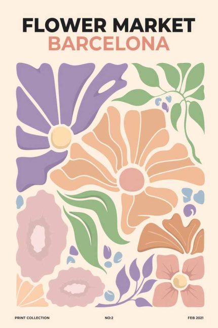 Flower Market Barcelona - Abstract Floral Art Print - Pastel Colors Poster Wall Art