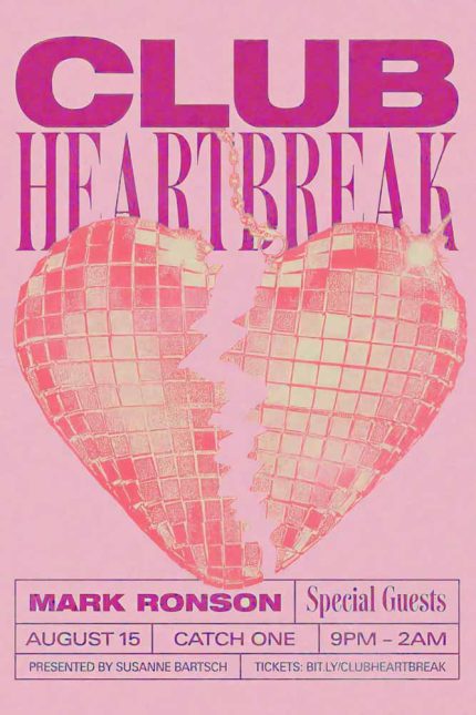 Club Heartbreak Poster, Mark Ronson, Susanne Bartsch, Disco Heart, Party Flyer, Music Event, August 15 Poster Wall Art