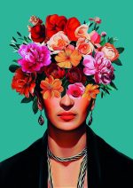 Frida Kahlo Floral Portrait Art Print, Surreal Portrait, Mexican Art, Flower Crown, Pop Art Style Poster Wall Art