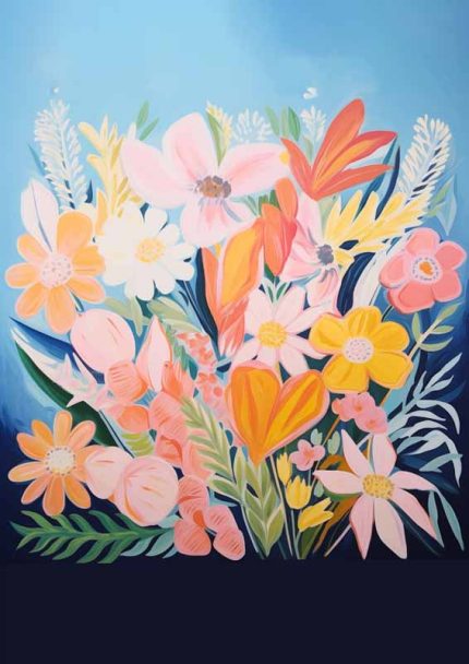 Vibrant Floral Art Print | Colorful Flower Bouquet Poster | Modern Botanical Wall Décor Eclectic Trendy Colorful Wall Art Poster