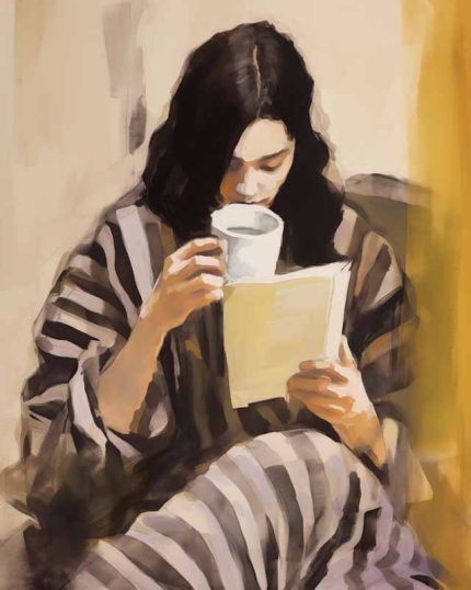 Woman Drinking Coffee Eclectic Trendy Colorful Wall Art Poster