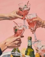 Cheers! Painting of a Festive Toast with Pink Drinks