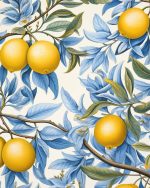 Lemon Tree with Blue Leaves: Botanical Illustration Eclectic Trendy Colorful Wall Art Poster
