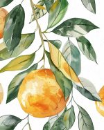 Watercolor Painting of Oranges on a Branch Eclectic Trendy Colorful Wall Art Poster