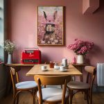 Whimsical Rabbit in Pink Hat Amidst Floral Field Painting Aesthetic Poster Prints: Elevate Your Space with Trendy Designs