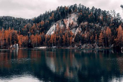 Autumn Reflections at Adršpach Lake Stock Image