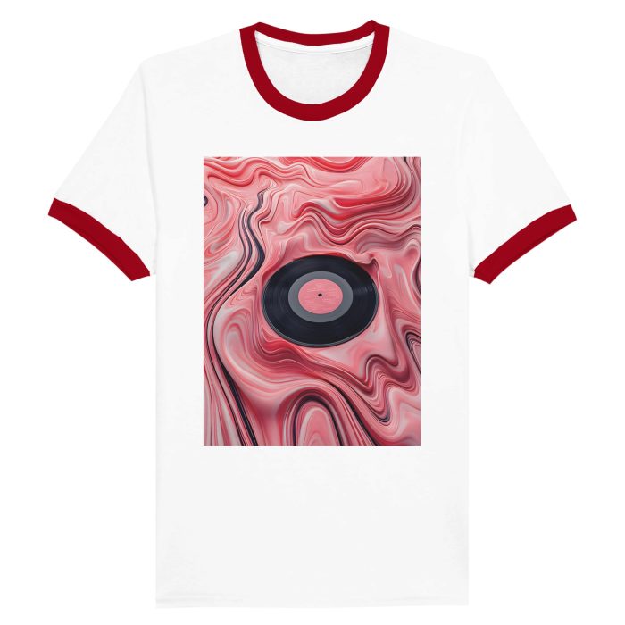 Modern Music Tee: Abstract Vinyl Record Design Unisex Ringer T-shirt