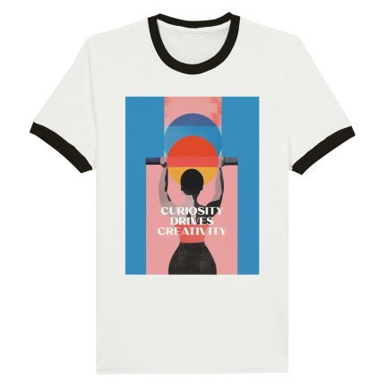"Curiosity Drives Creativity" Abstract Figure Graphic T-Shirt with Inspirational Message Unisex Ringer T-shirt
