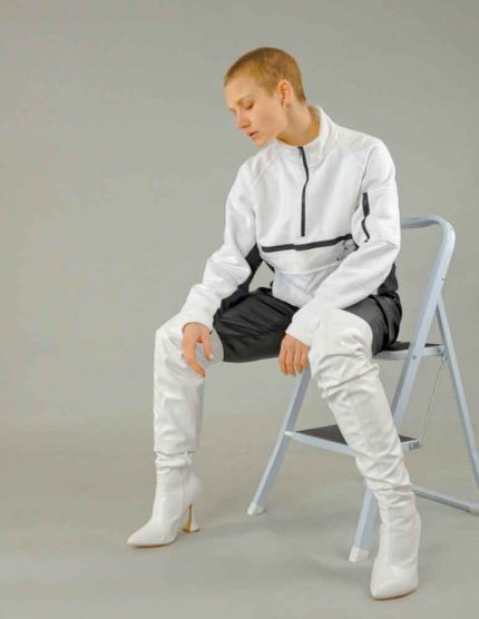 Minimalist White Outfit and Long Boots Commercial Use Digital Downloadable Image
