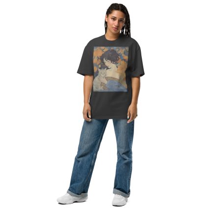 Woman And Cat Portrait Aesthetic Poster Prints Oversized faded t-shirt